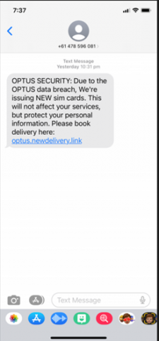 Optus scam text message