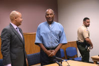 <p>O.J. Simpson arrives for his parole hearing at Lovelock Correctional Centre in Lovelock, Nevada, U.S. July 20, 2017. (Jason Bean/Pool/Reuters) </p>