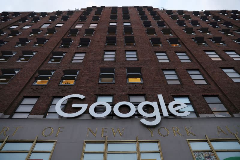 FILE PHOTO: The logo for Google is seen at their offices in Manhattan, New York City