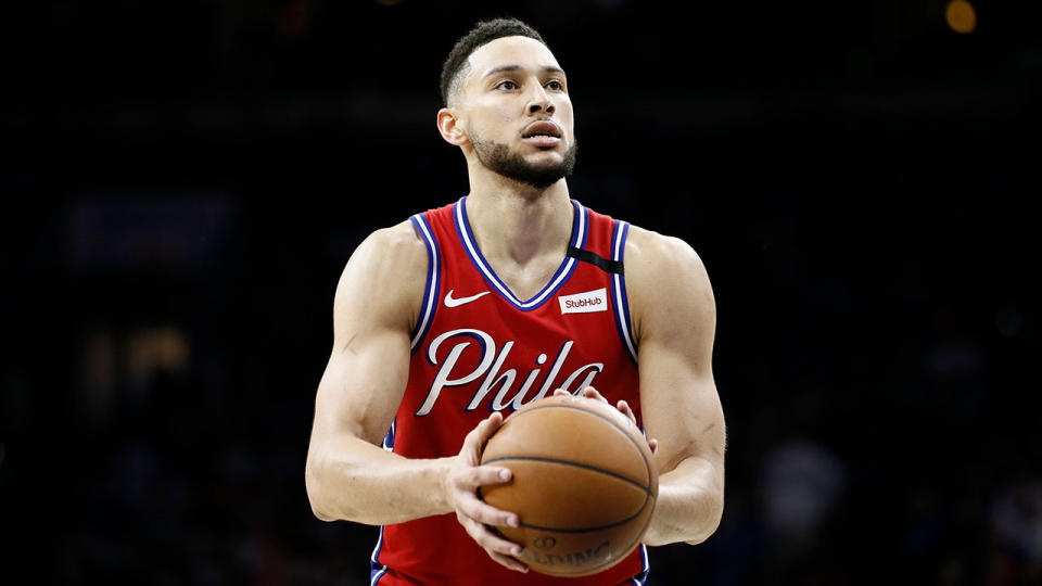 Ben Simmons is pictured here about to take a free throw for Philadelphia.