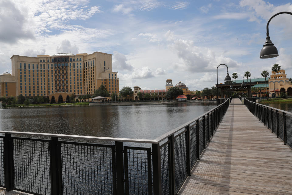 A general overall exterior view of the convention center at Disney's Coronado Springs Resort in Orlando, Florida.