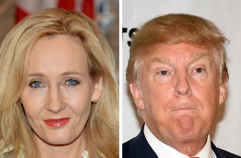 Beloved author J.K. Rowling and presidential candidate Donald Trump. (Photo: Getty/AP/Canva)