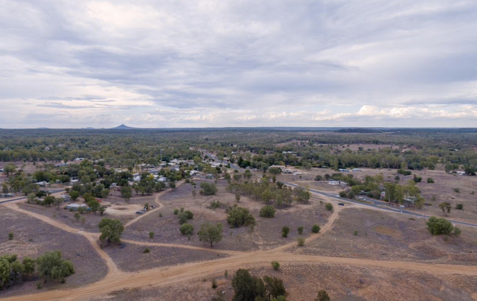 Pictured is Rubyvale in central Queensland from a bird's eye view. Aaron Flynn's remains were found near the town.