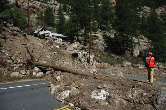 A house damaged by a September 2013 debris flow in Colorado's Big Thompson Canyon.