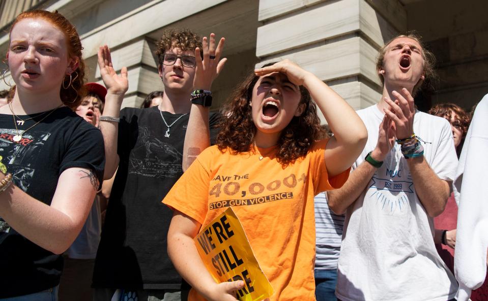 Nashville high schoolers rallied at the Capitol on Monday for stricter gun control measures and protested a bill that would allow teachers to carry guns in schools.