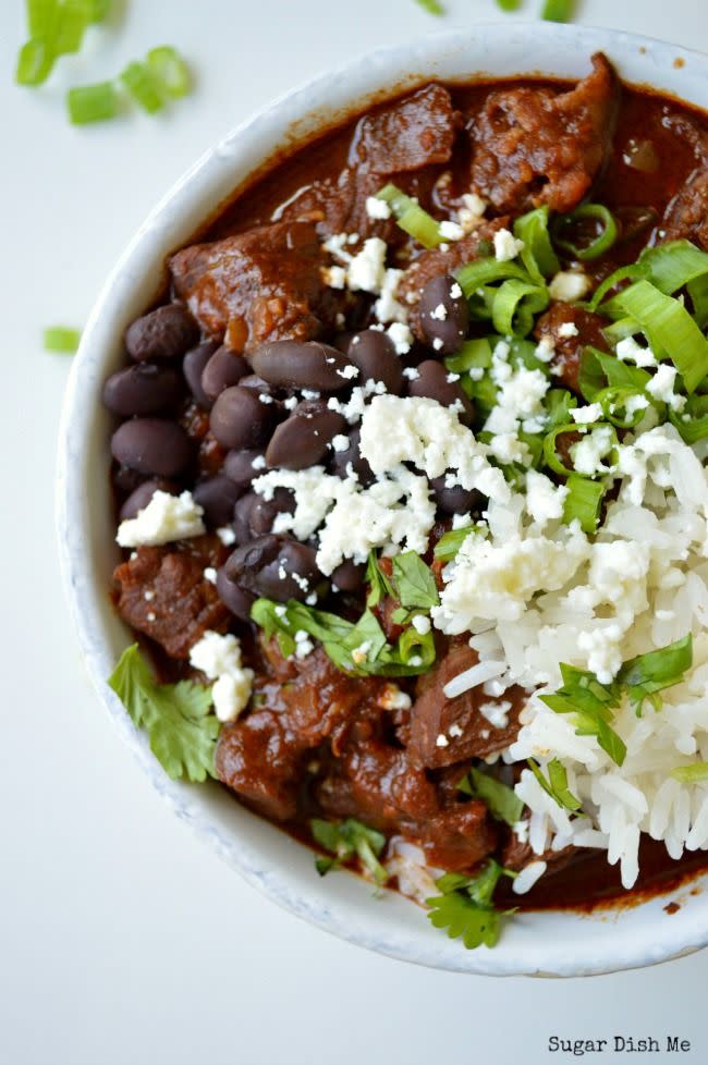 <p>The struggle of waiting all day to eat this is real.</p><p>Get the recipe from <a href="http://www.sugardishme.com/mole-chili-con-carne-kahlua/" rel="nofollow noopener" target="_blank" data-ylk="slk:Sugardish Me;elm:context_link;itc:0;sec:content-canvas" class="link ">Sugardish Me</a>.</p>