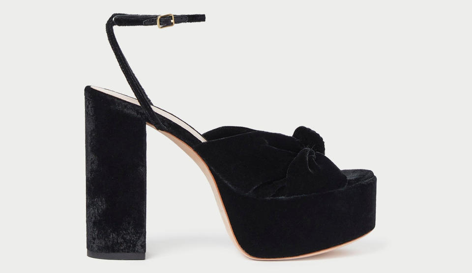 Loeffler Randall, heels, high heels, sandals, platforms, platform heels, platform sandals, black heels, black sandals, black platforms, velvet heels, velvet sandals, velvet platforms