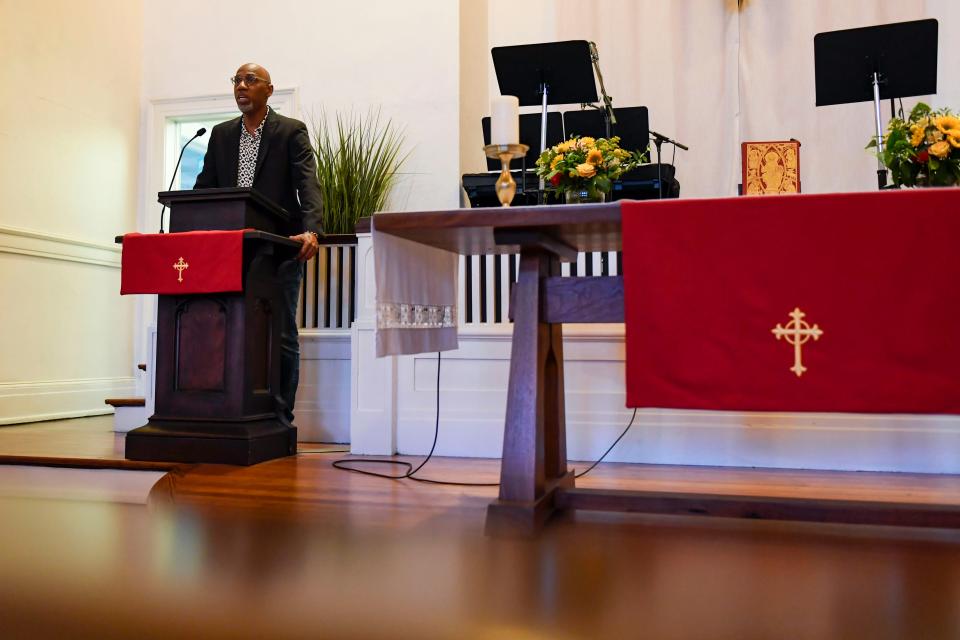 Jerry Blassingame, founder of Soteria Community Development Corporation, speaks during a graduation ceremony for Soteria residents who have completed the program or passed milestones in their reentry process.