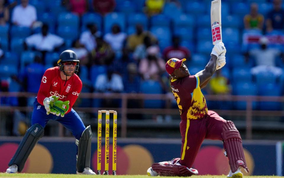 Rovman Powell hits a huge six off Liam Livingstone