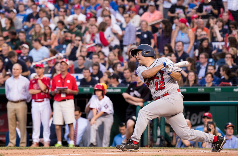 <p>Rep. Raul Ruiz, D-Calif., takes a swing during the annual Congressional Baseball Game at Nationals Park in Washington on Thursday, June 15, 2017. (Photo: Bill Clark/CQ Roll Call/Getty Images) </p>