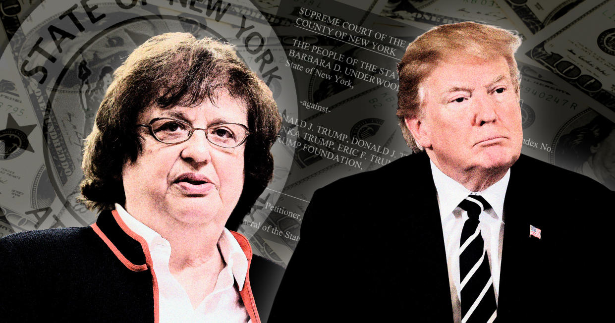 New York Attorney General Barbara D. Underwood and Donald Trump. (Photo Illustration: Yahoo News; photos: AP (2), Getty Images.)