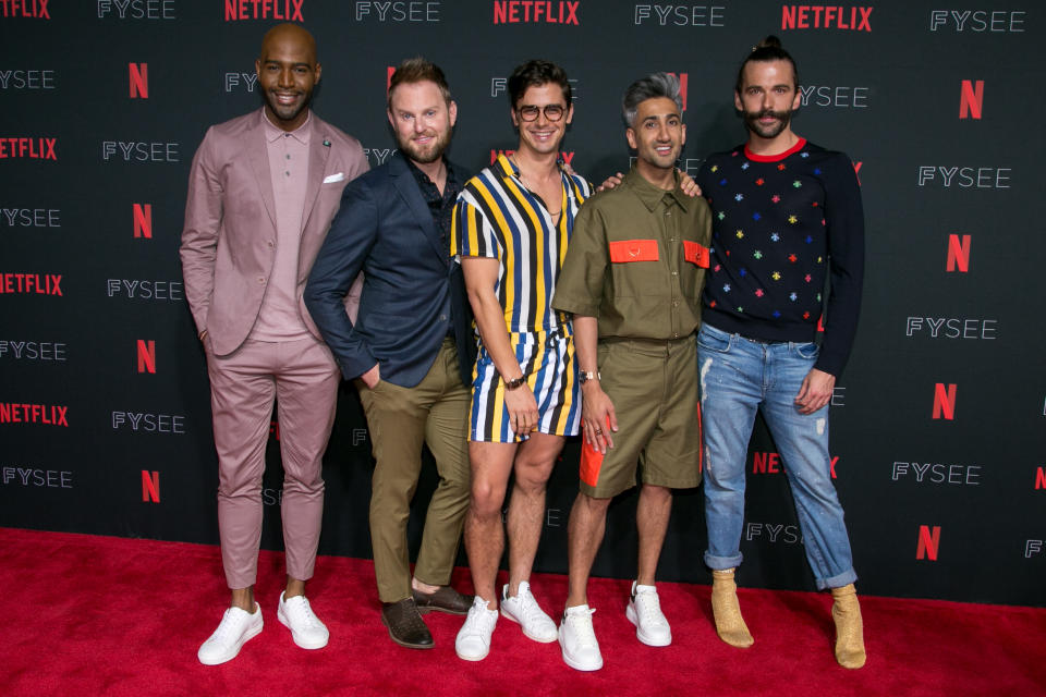 The <em>Queer Eye</em> ‘Fab Five’ have landed in Australia. (l-r Karomo Brown, Bobby Derk, Antoni Porowski, Tan France and Jonathan Van Ness.Source: Getty