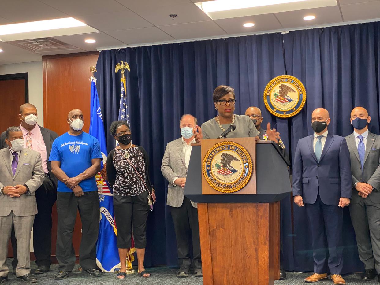 U.S. Attorney Dawn Ison, on June 6, 2021, announces an enhanced enforcement strategy to reduce crime in Detroit.