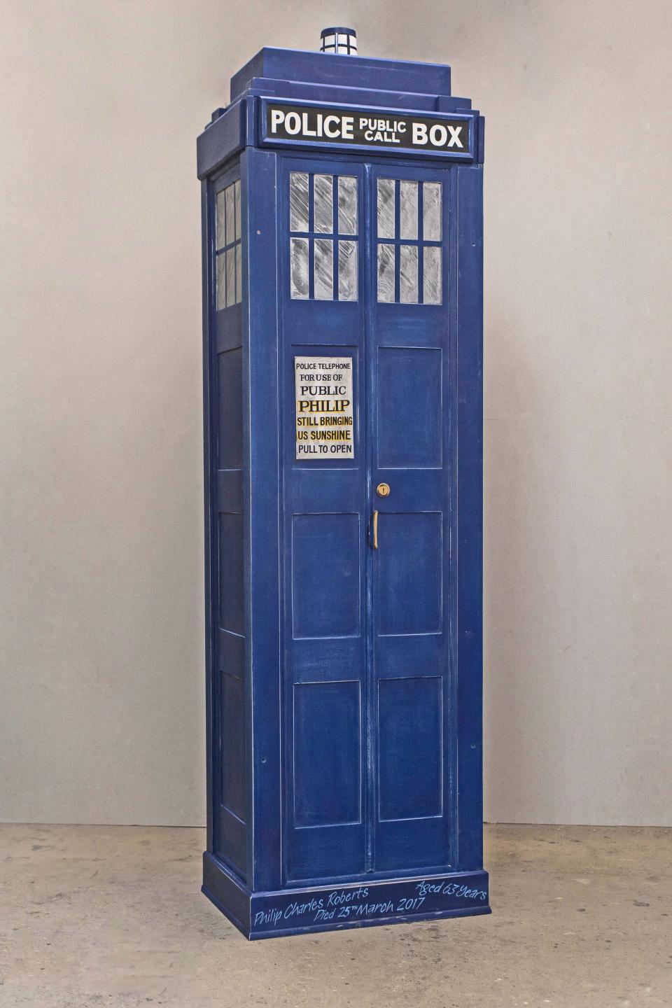 A coffin in the shape of Doctor Who's Tardis. (Photo: Caters News)