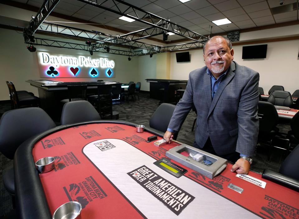 Fred Guzman president and general manager of Daytona Beach Racing and Card Club, is pictured at one of the gaming tables at the Daytona Beach attraction. The business is hosting a busy slate of poker tournaments this summer.