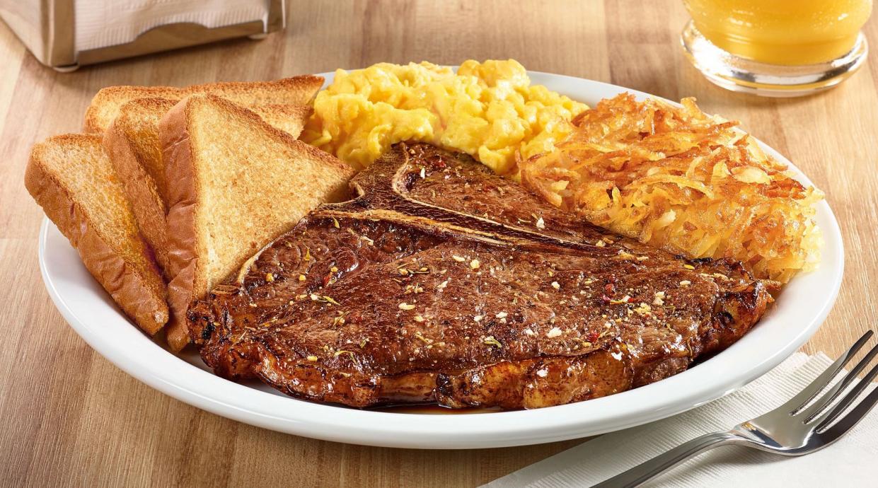 t-bone steak and eggs from denny's