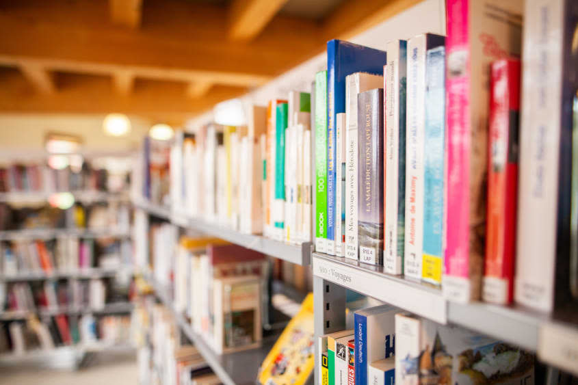 Stock photo of a bookshelf. 