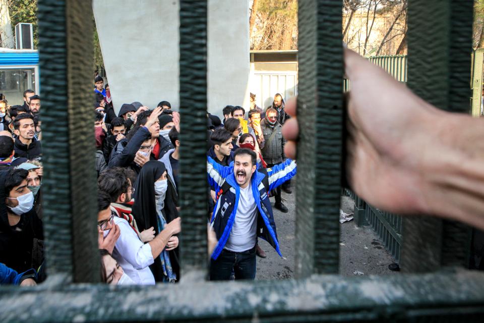 <p>People gather to protest over high cost of living in Tehran, Iran on December 30, 2017. (Photo: Stringer/Anadolu Agency/Getty Images) </p>