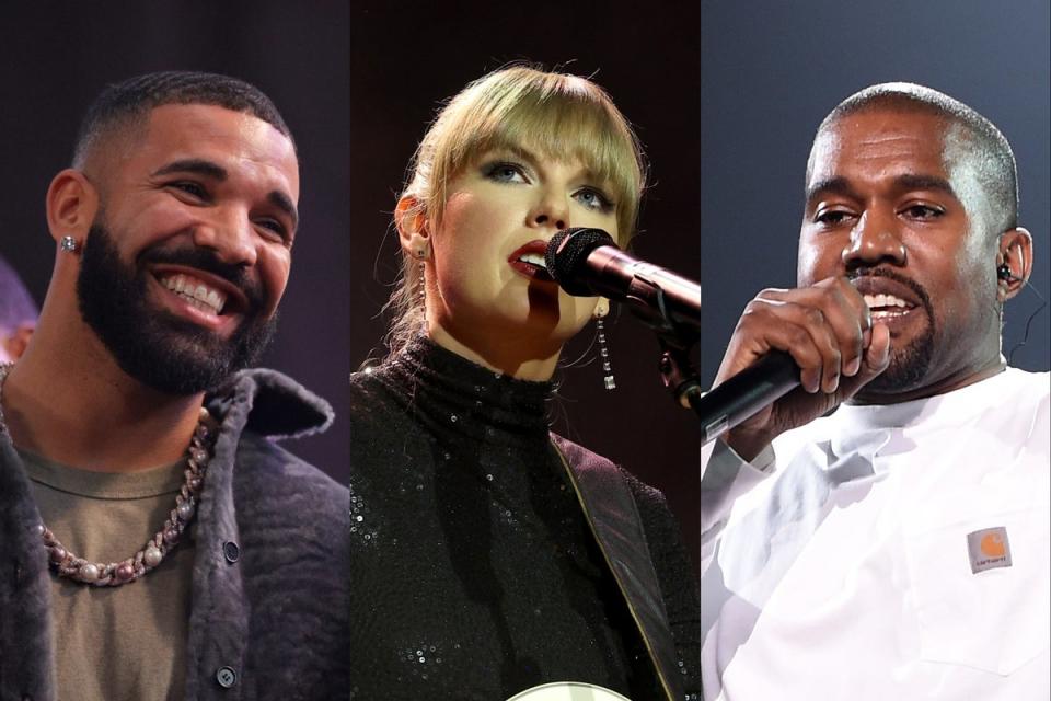 Drake, Taylor Swift, Kanye West (Getty)