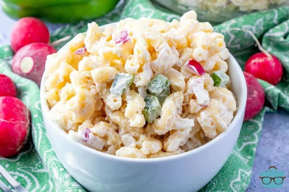 <p>The Country Cook</p><p>Perfect for your next burger night.</p><p><strong>Get the recipe: <a href="https://www.thecountrycook.net/moms-macaroni-salad/" rel="nofollow noopener" target="_blank" data-ylk="slk:The Best Macaroni Salad;elm:context_link;itc:0;sec:content-canvas" class="link rapid-noclick-resp">The Best Macaroni Salad</a></strong></p>
