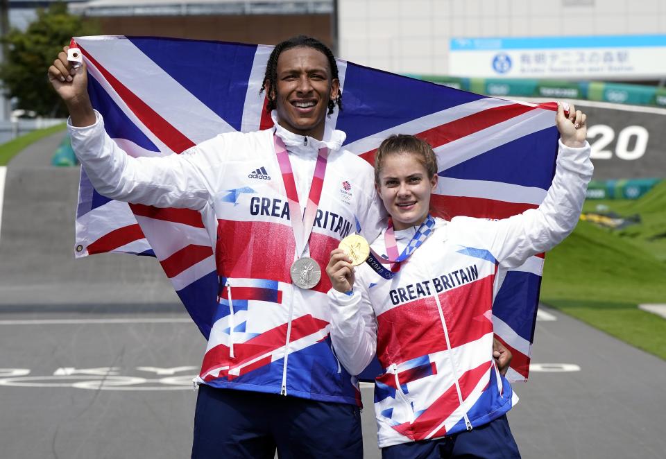 Great Britain’s Bethany Shriever and Kye Whyte celebrate their Gold and Silver medals (Danny Lawson/PA) (PA Wire)