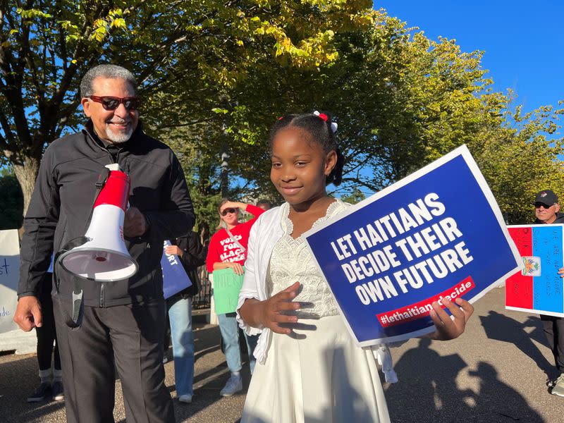 Rally outside the White House asking the Biden administration to stop supporting Haiti's Prime Minister Ariel Henry, in Washington