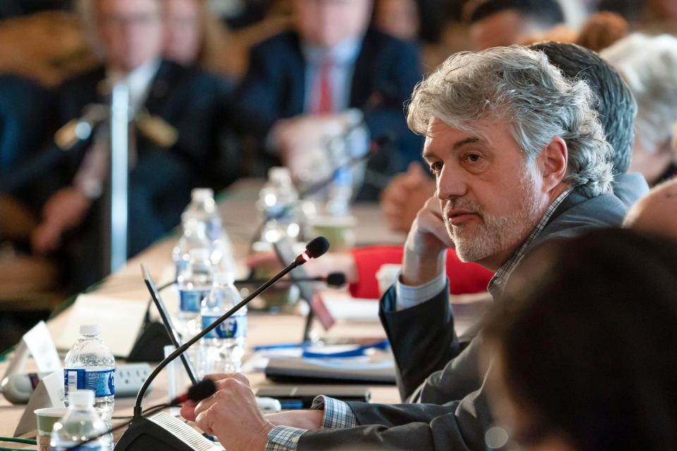 Scott Brennan of Iowa speaks in opposition to proposed changes to the presidential nominating calendar during a Democratic National Committee Rules and Bylaws Committee meeting to discuss President Joe Biden's proposal at the Omni Shoreham Hotel on Friday, Dec. 2, 2022, in Washington.