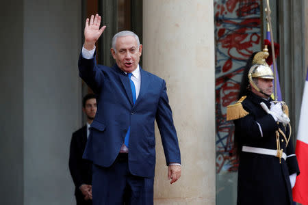 Israel Prime Minister Benjamin Netanyahu arrives for a lunch at the Elysee Palace in Paris as part of the commemoration ceremony for Armistice Day, 100 years after the end of the First World War, France, November 11, 2018. REUTERS/Philippe Wojazer