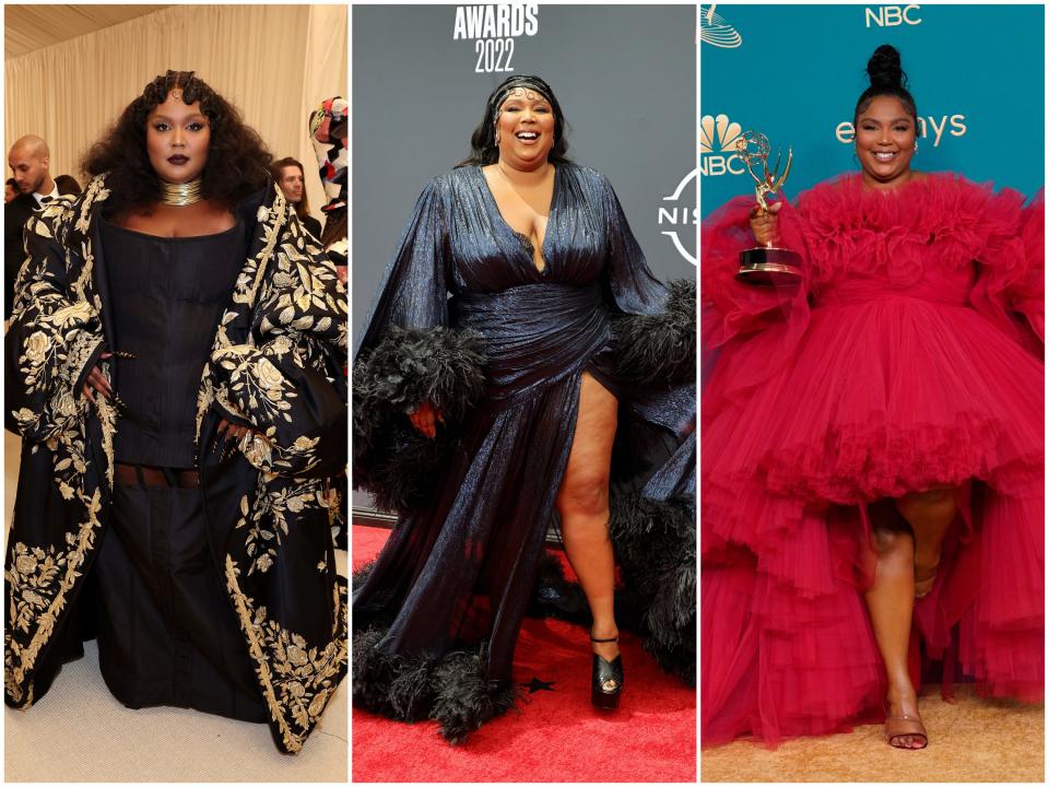 Lizzo at the 2022 Met Gala, the 2022 BET Awards, and the 2022 Emmys