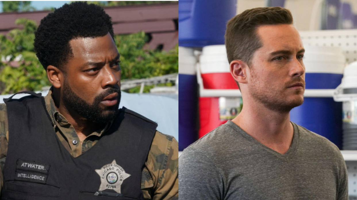  LaRoyce Hawkins as Atwater cropped side by side with Jesse Lee Soffer as Halstead in Chicago PD Season 10 