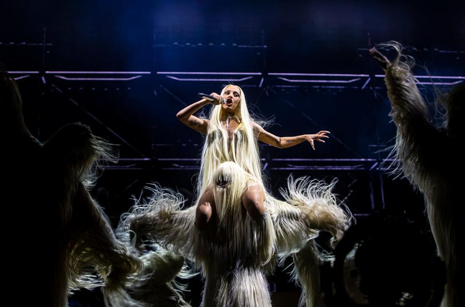 Doja Cat performs her headlining set on the Coachella Stage during the Coachella Valley Music and Arts Festival in Indio, Calif., Sunday, April 14, 2024.