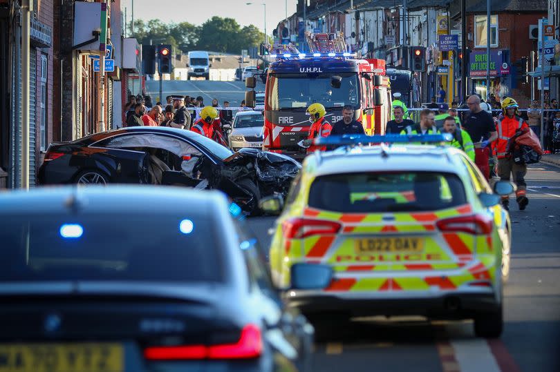 The scene of a crash on St Helens Road in Bolton -Credit:ASM