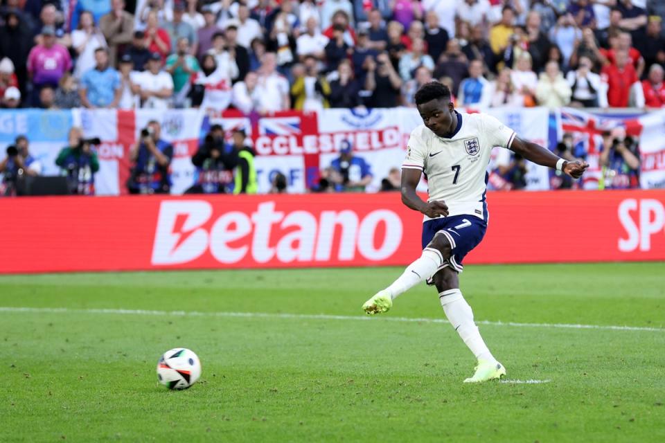 Saka taking his penalty against Switzerland during the Euro 2024 quarter-final (Getty Images)