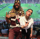 <p>Who had more fun at the rugby match: Jason Momoa or his <em>Aquaman</em> co-star Amber Heard? The actors, along with his kids, attended the Queensland Maroons versus New South Wales Blues game in Brisbane, Australia. “I love rugby,” he wrote. We can tell. (Photo: <a rel="nofollow noopener" href="https://www.instagram.com/p/BWcpDvNHgkb/?taken-by=prideofgypsies&hl=en" target="_blank" data-ylk="slk:Jason Momoa via Instagram;elm:context_link;itc:0;sec:content-canvas" class="link ">Jason Momoa via Instagram</a>)<br><br></p>