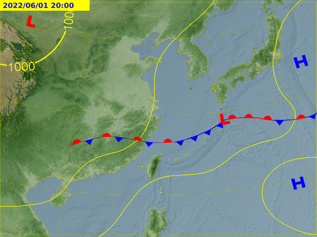 今鋒面逐漸北抬，台灣天氣晴朗。(圖/中央氣象局)