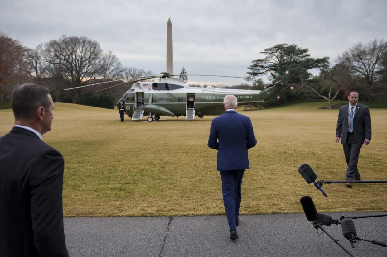 President Joe Biden has held fewer press conferences than any president in recent memory. <a href="https://www.gettyimages.com/detail/news-photo/president-joe-biden-walks-to-marine-one-after-speaking-to-news-photo/1245981309?phrase=Biden%20walks%20away%20from%20reporters&adppopup=true" rel="nofollow noopener" target="_blank" data-ylk="slk:Drew Angerer/Getty Images;elm:context_link;itc:0;sec:content-canvas" class="link ">Drew Angerer/Getty Images</a>