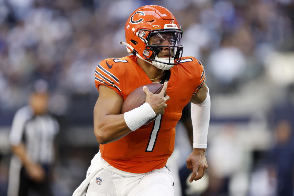 Justin Fields #1 of the Chicago Bears is gaining fantasy value