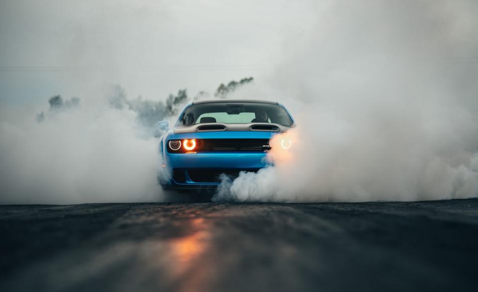 <p>In case you're failing to sense a trend here, we tend to annihilate the powered tires on 700-hp-plus vehicles we test. Case in point? <a rel="nofollow noopener" href="https://www.caranddriver.com/reviews/2019-dodge-challenger-srt-hellcat-redeye-first-drive" target="_blank" data-ylk="slk:The 797-hp Dodge Challenger SRT Hellcat Redeye;elm:context_link;itc:0;sec:content-canvas" class="link ">The 797-hp Dodge Challenger SRT Hellcat Redeye</a>, which we took to the Milan Dragway in Milan, Michigan, for a photo shoot that quickly burned out. Get it? </p>