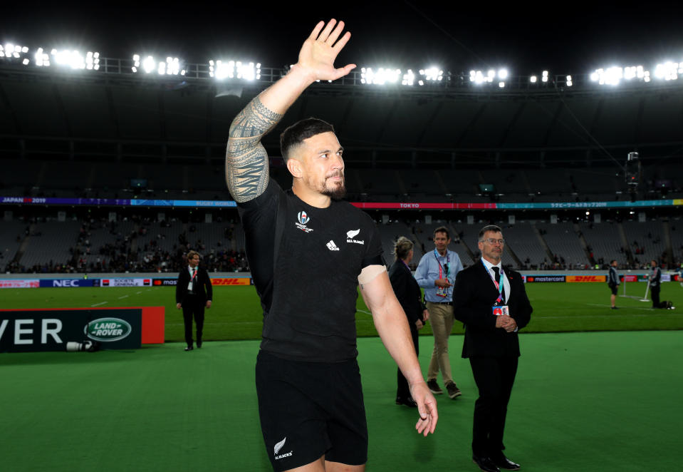 Sonny Bill Williams waves to the fans at the Rugby World Cup.