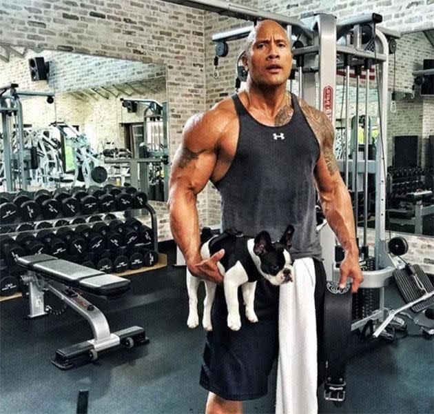 Dwayne and his adorable pup, Hobbs. Source @therock/Instagram