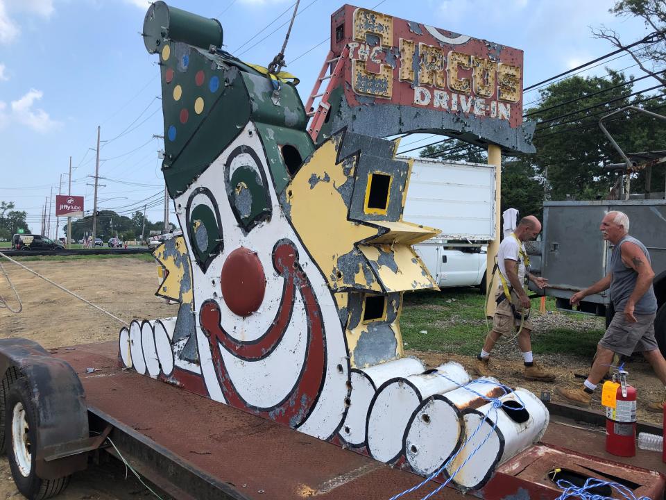 The famous clown sign at the former Circus Drive-In restaurant in Wall was removed on Friday, Aug. 27, 2021. The restaurant was demolished in 2018, making way for a redevelopment project.