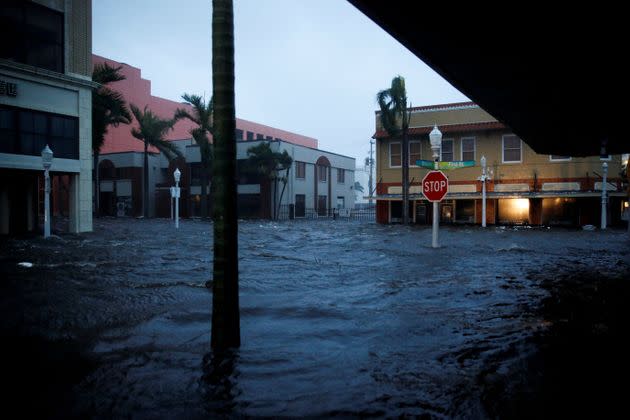 A flooded street is seen in downtown as Hurricane Ian makes landfall in Fort Myers on Wednesday. (Photo: Marco Bello via Reuters)