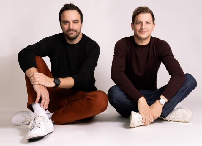 Co-founders Nikola Todorovic (left) and Tye Sheridan sitting in a normal way.