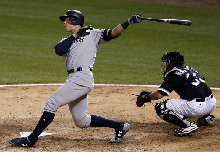 Aaron Judge enjoyed watching this home run fly. (AP Photo)