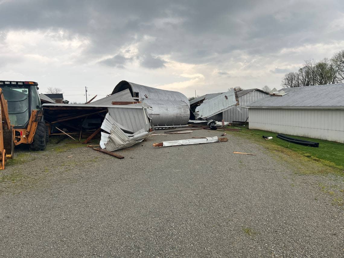 An excavating business in Nelson County suffered damage after being hit by powerful storms that tore through Kentucky on April 2, 2024.