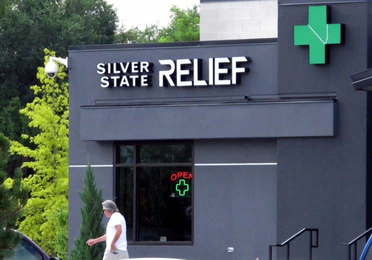 A man walks past the Silver State Relief medical marijuana dispensary in Sparks, Nev., Friday, July 31, 2015. (Photo: Scott Sonner/AP)