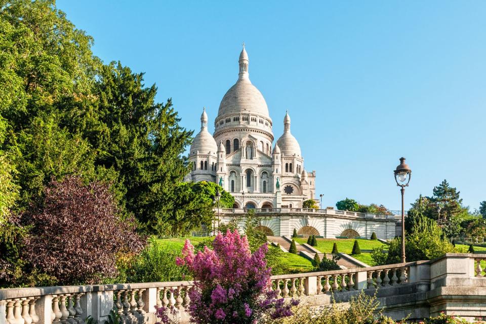 paris view on sacre coeur basilica and montmartre hill