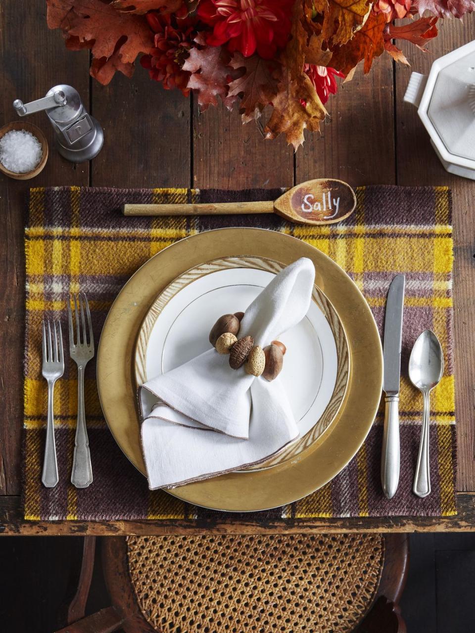 Plaid and Wood Table Setting