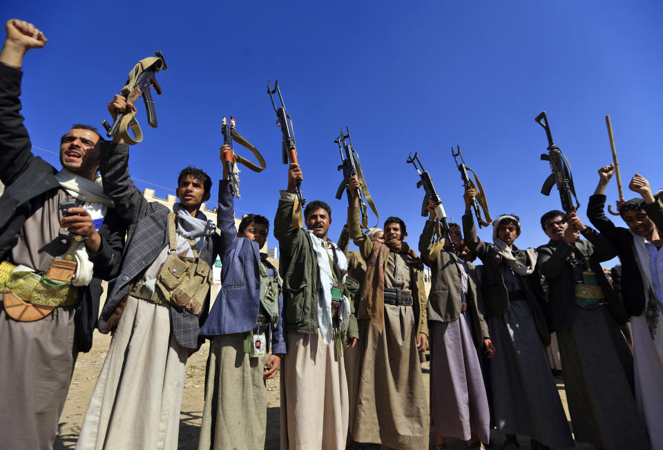 Armed Yemenis gather in the capital city, Sanaa, to show their support for the Shiite Houthi movement against the Saudi-led intervention, Dec. 13, 2018. (Photo: Mohammed Huwais/AFP/Getty Images)