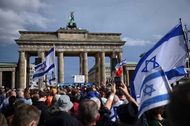 People attend the rally "Against terror and antisemitism! Solidarity with Israel" in Berlin